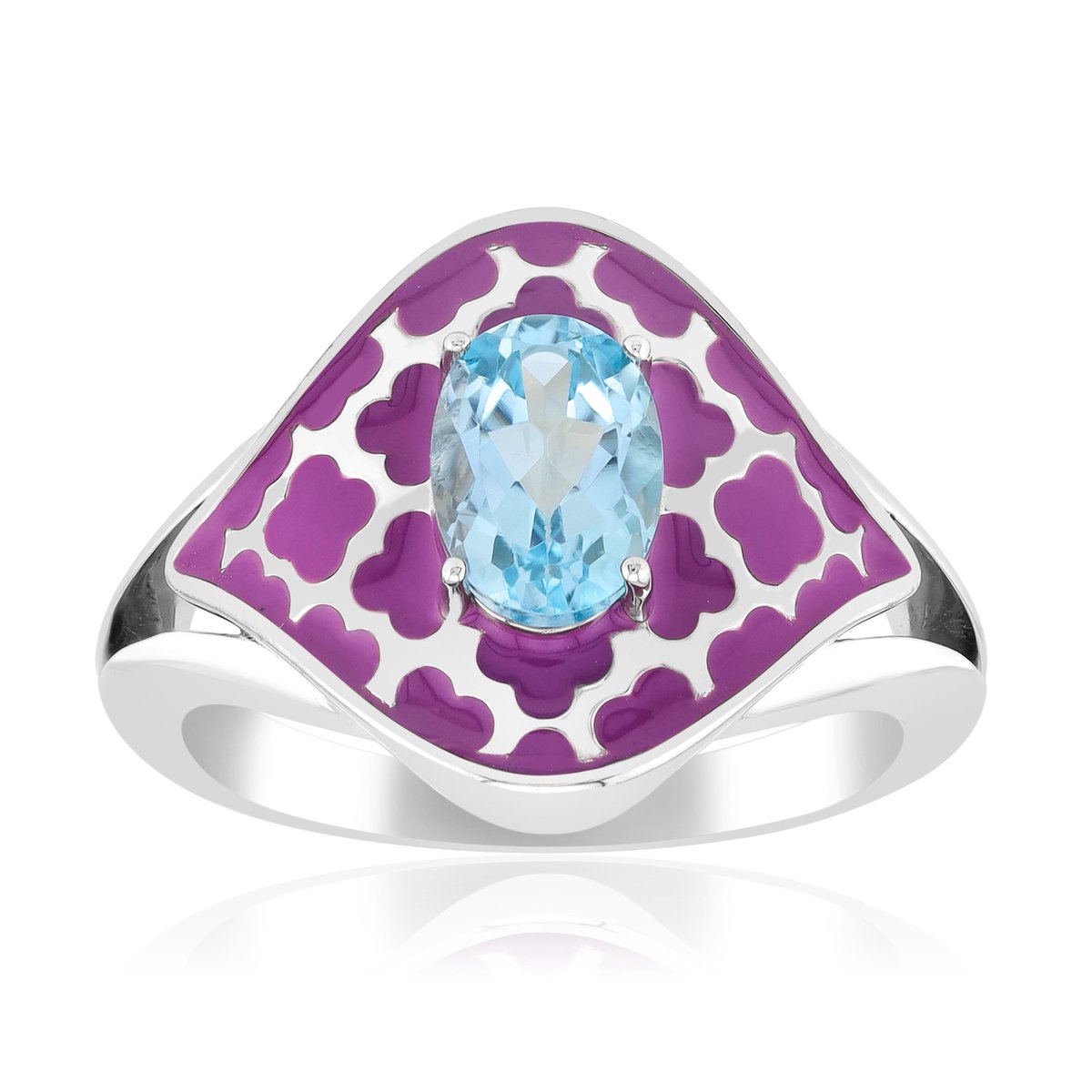 Cavill - Zilveren ring met hemelsblauwe topaas 0,969 ct - 925 zilver platina coating - Ovaal geslepen Braziliaanse topaas - Verfijnde damesring