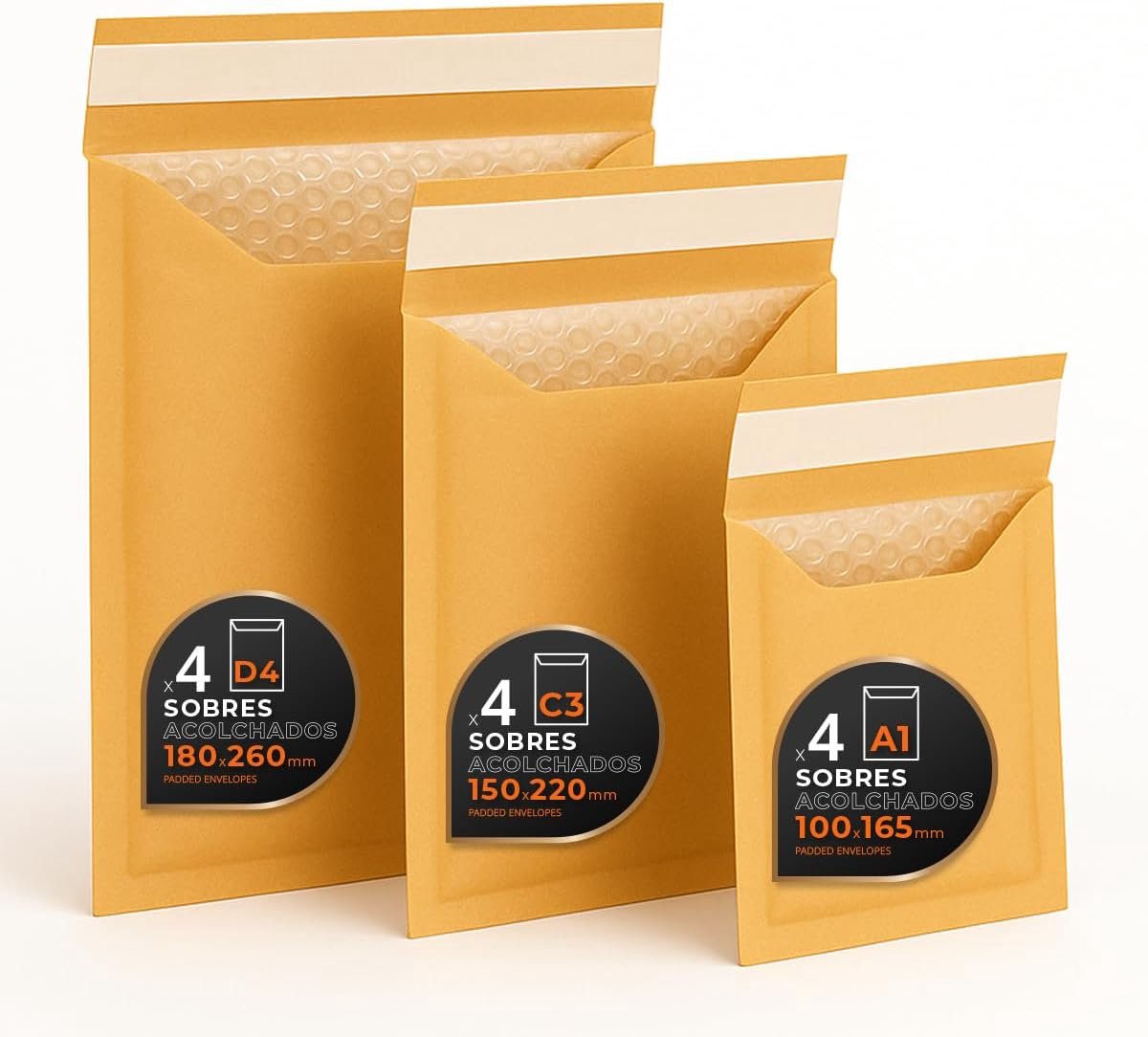 verzendenveloppen, verschillende maten (3 maten), kraftpapier, wit of beide, zelfklevend, met luchtbel, ideaal voor verzending - Pack S - Gastronomie (kracht, 12 enveloppen)