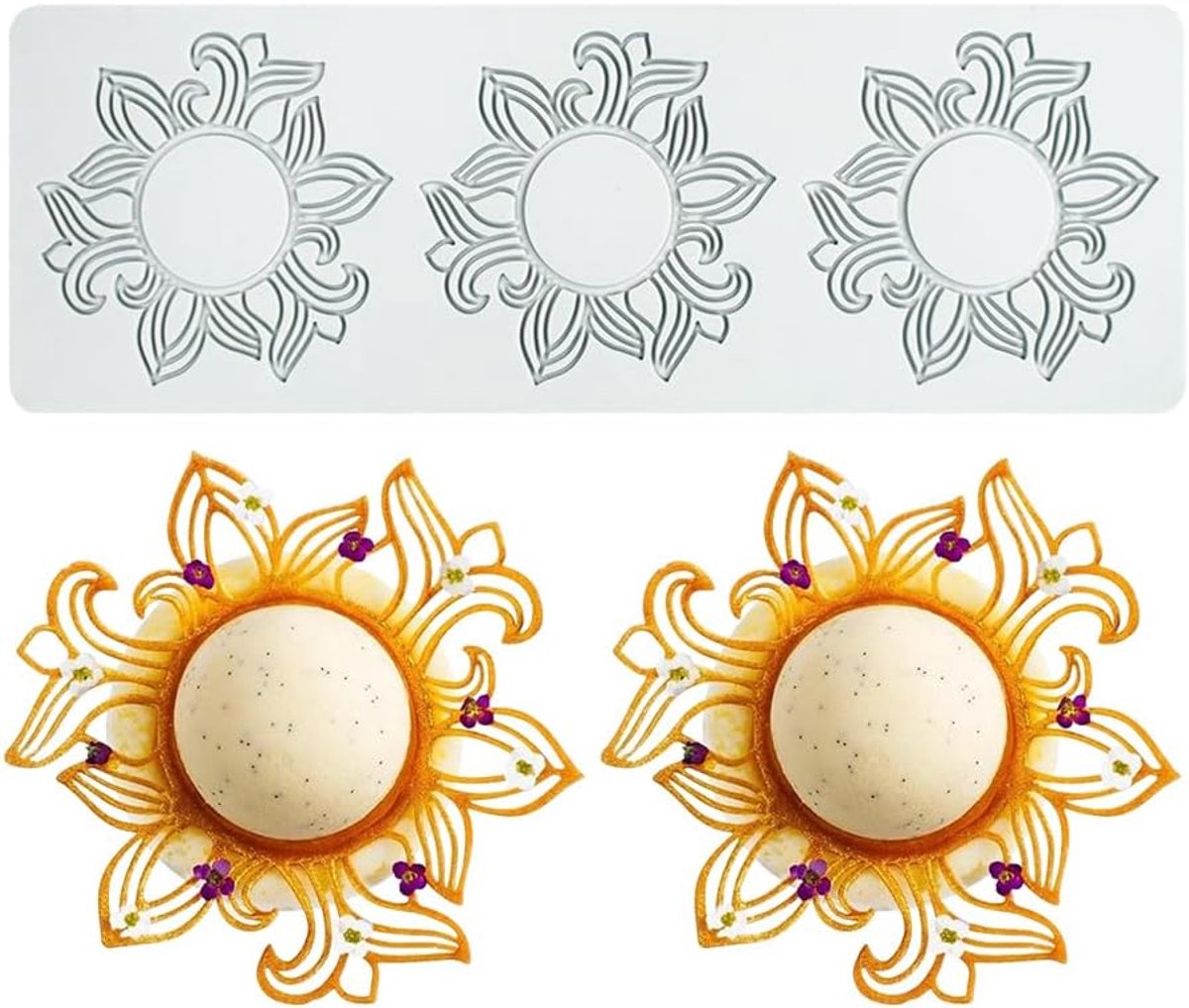 Lace Mold, Silicone Lace Fondant Molds, Sugar Craft Impression Mold Edible Cake Molecular Cuisine Decorating, 3 Holes Circular Ring flower