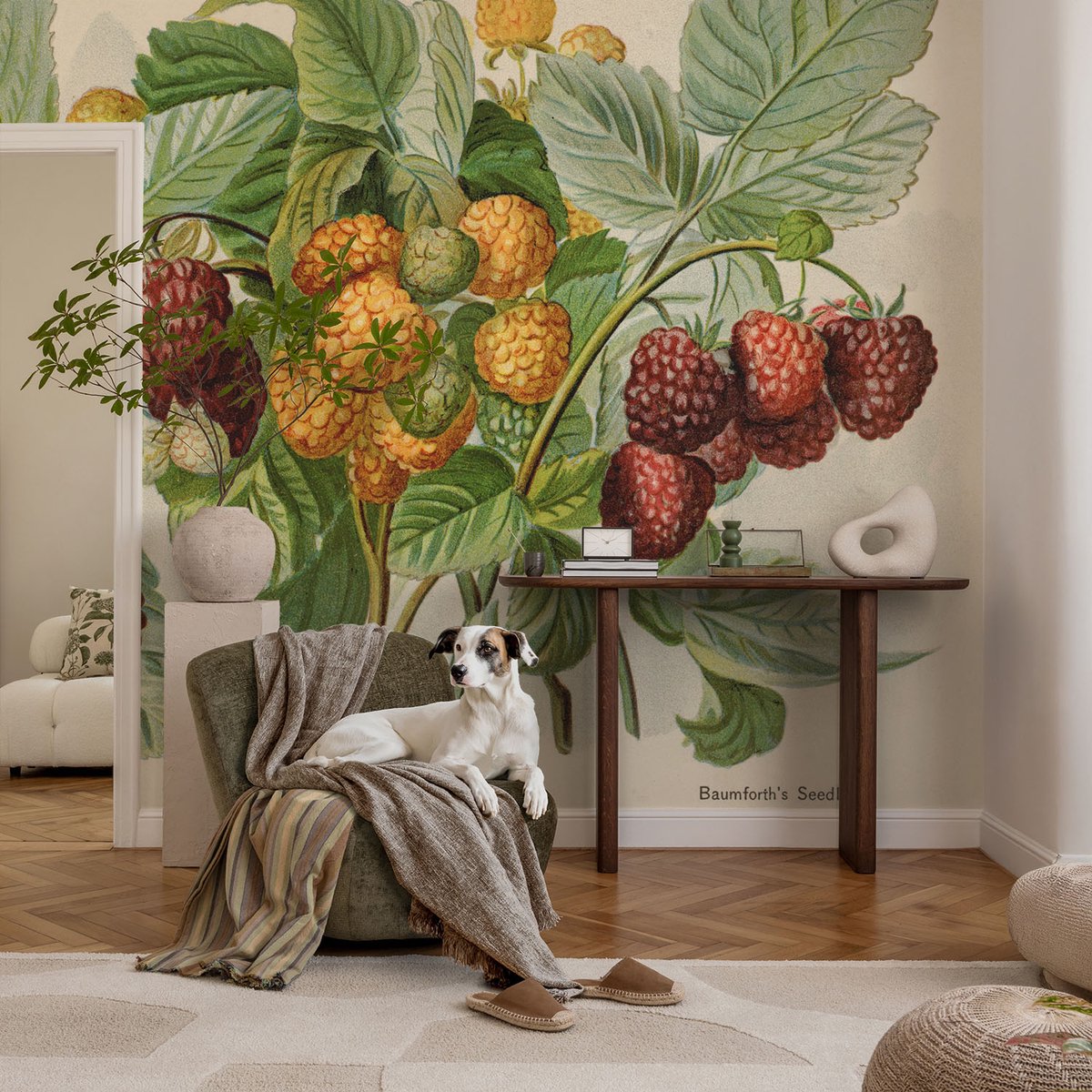 Coloray Vliesbehang - Groente Snellijm Behang - 104x70 cm - Klassieke Frambozen Fotobehang Vlies - Woonkamer behang Bloemen En Planten - Muurschildering - Woonkamer behang
