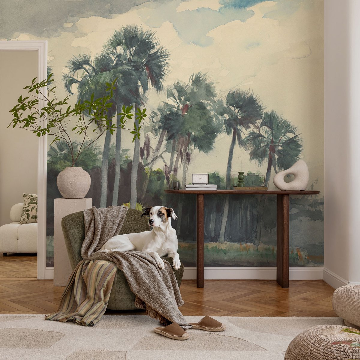 Coloray Vliesbehang - Groente Snellijm Behang - 104x70 cm - Exotische Palmbomen Fotobehang Vlies - Hal behang Landschappen - Muurschildering - Woonkamer behang
