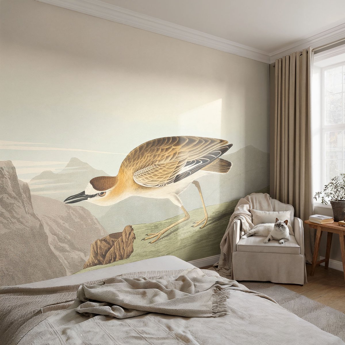 Coloray Vliesbehang - Bruin Snellijm Behang - 104x70 cm - Bergvogel Fotobehang Vlies - Woonkamer behang Dieren - Muurschildering - Woonkamer behang