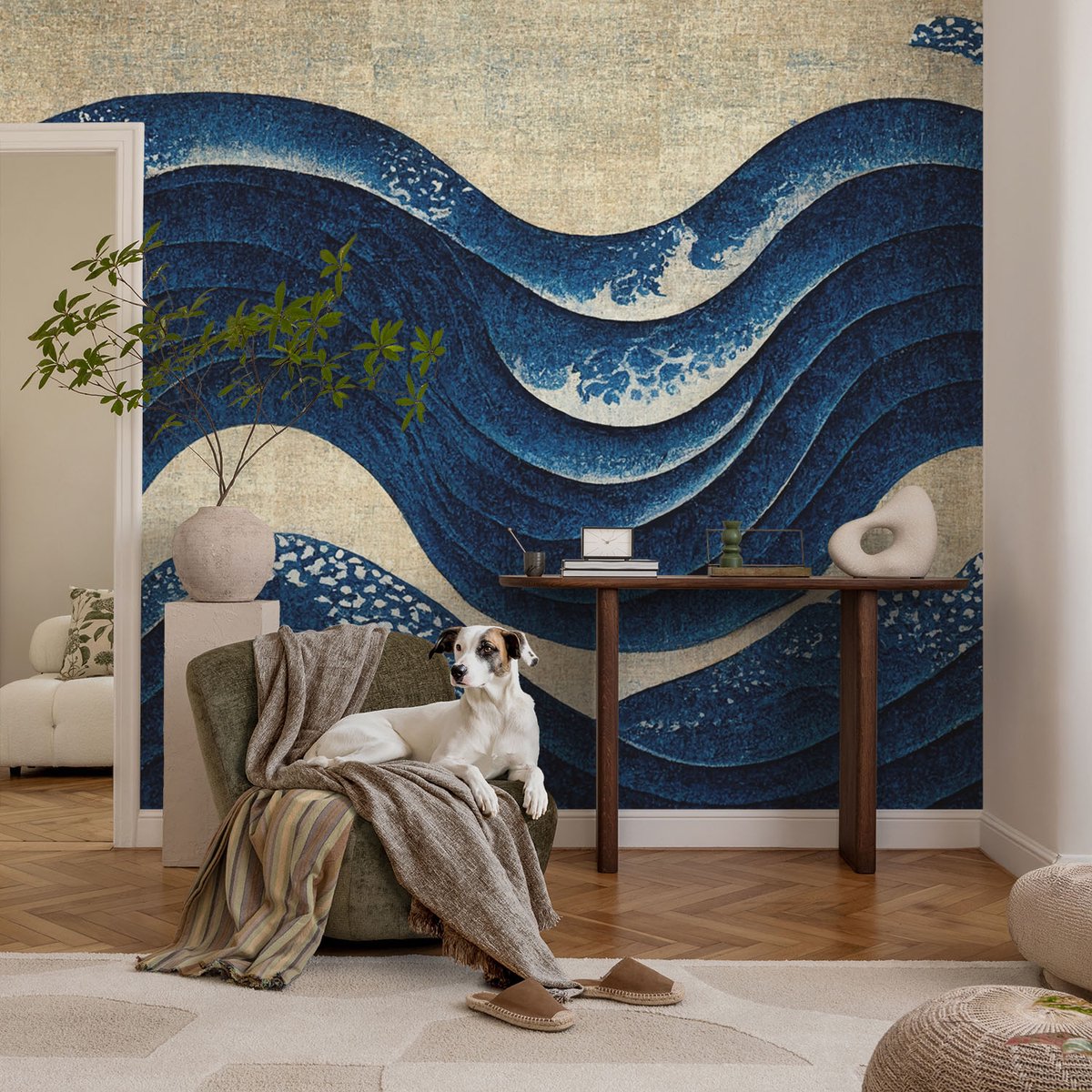 Coloray Vliesbehang - Marine Snellijm Behang - 104x70 cm - Oceanische Vormen Fotobehang Vlies - Hal behang Abstractie - Muurschildering - Woonkamer behang
