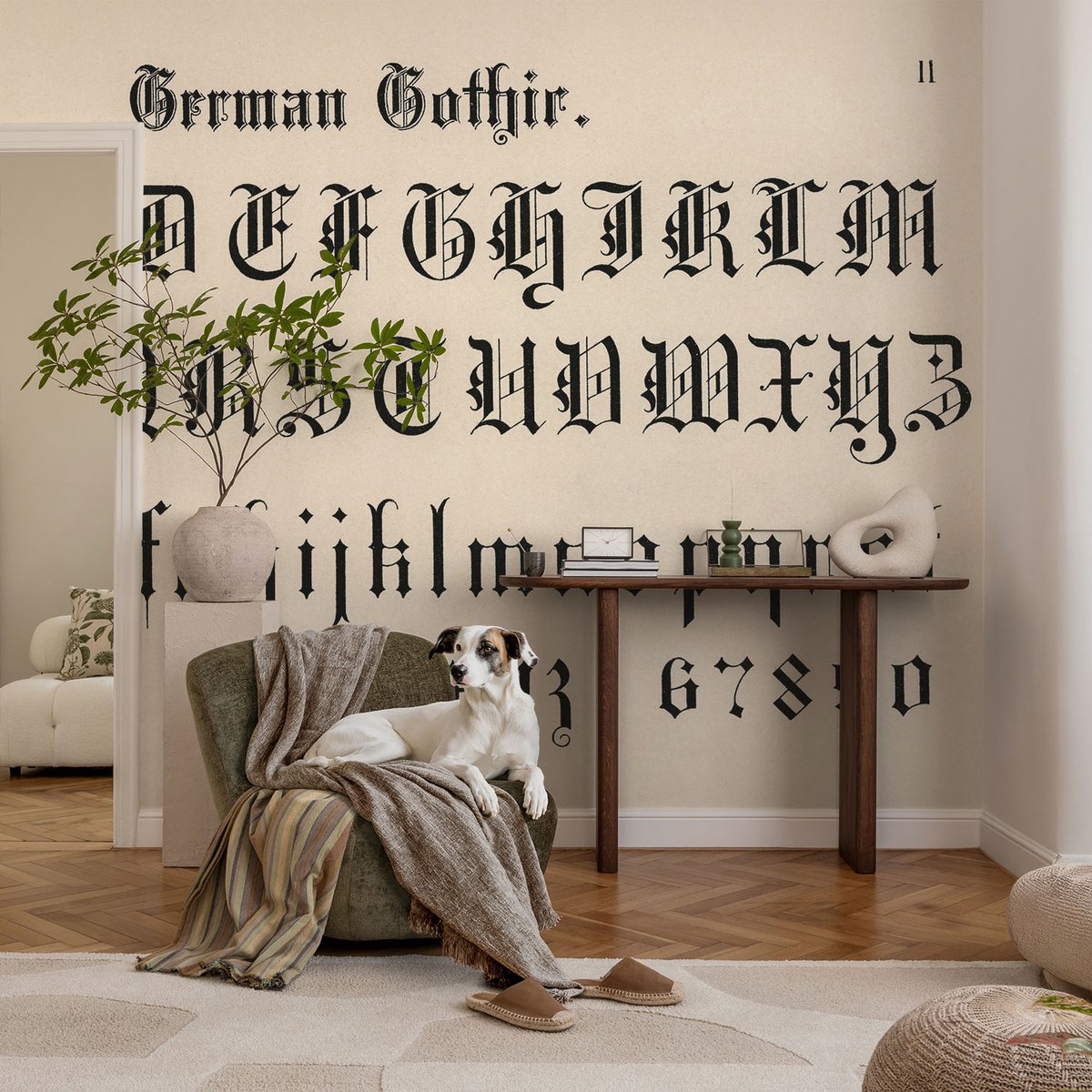 Coloray Vliesbehang - Zwart Snellijm Behang - 104x70 cm - Gotische Letters Fotobehang Vlies - Hal behang Teksten - Muurschildering - Hal behang