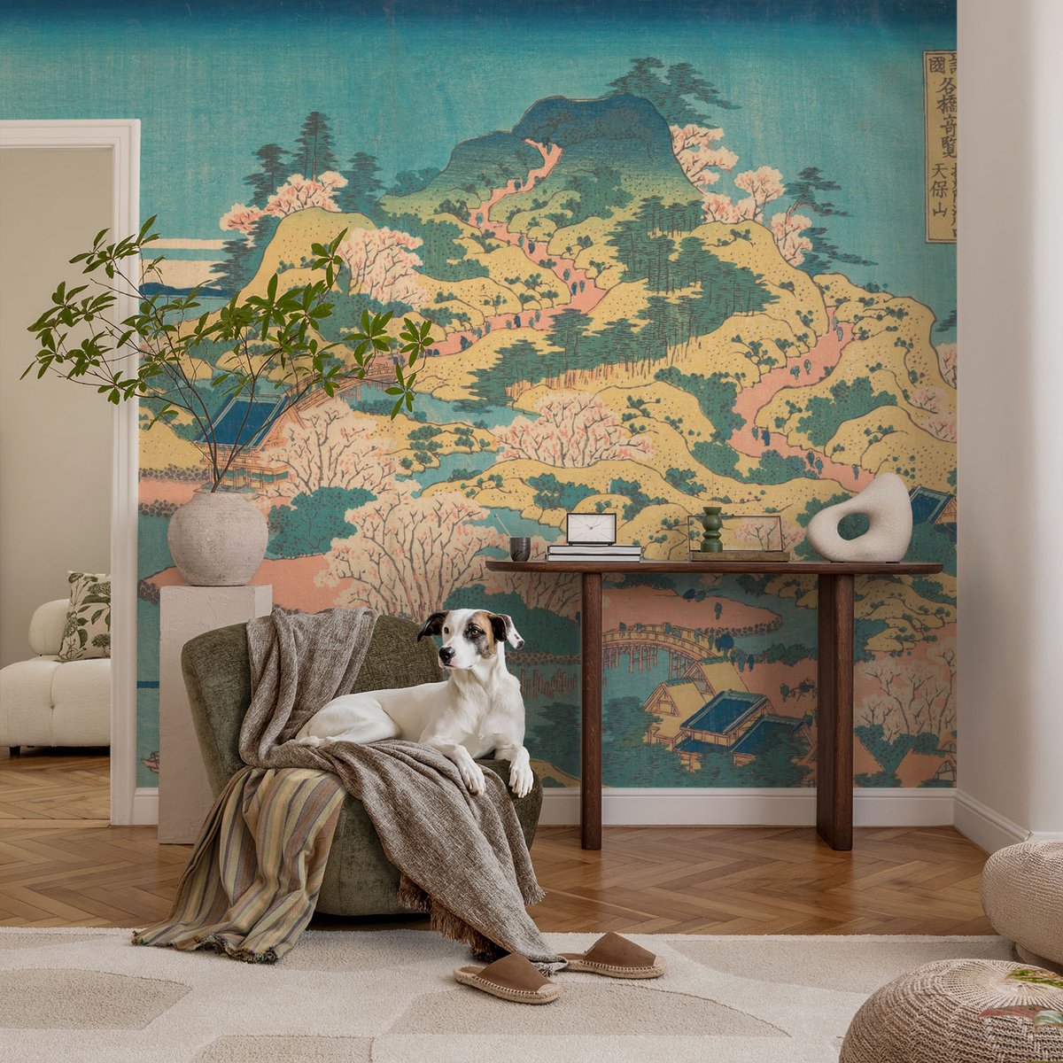 Coloray Vliesbehang - Blauw Snellijm Behang - 104x70 cm - Japans Landschap Muurschildering - Slaapkamer behang Landschappen - Fotobehang Vlies - Gang behang