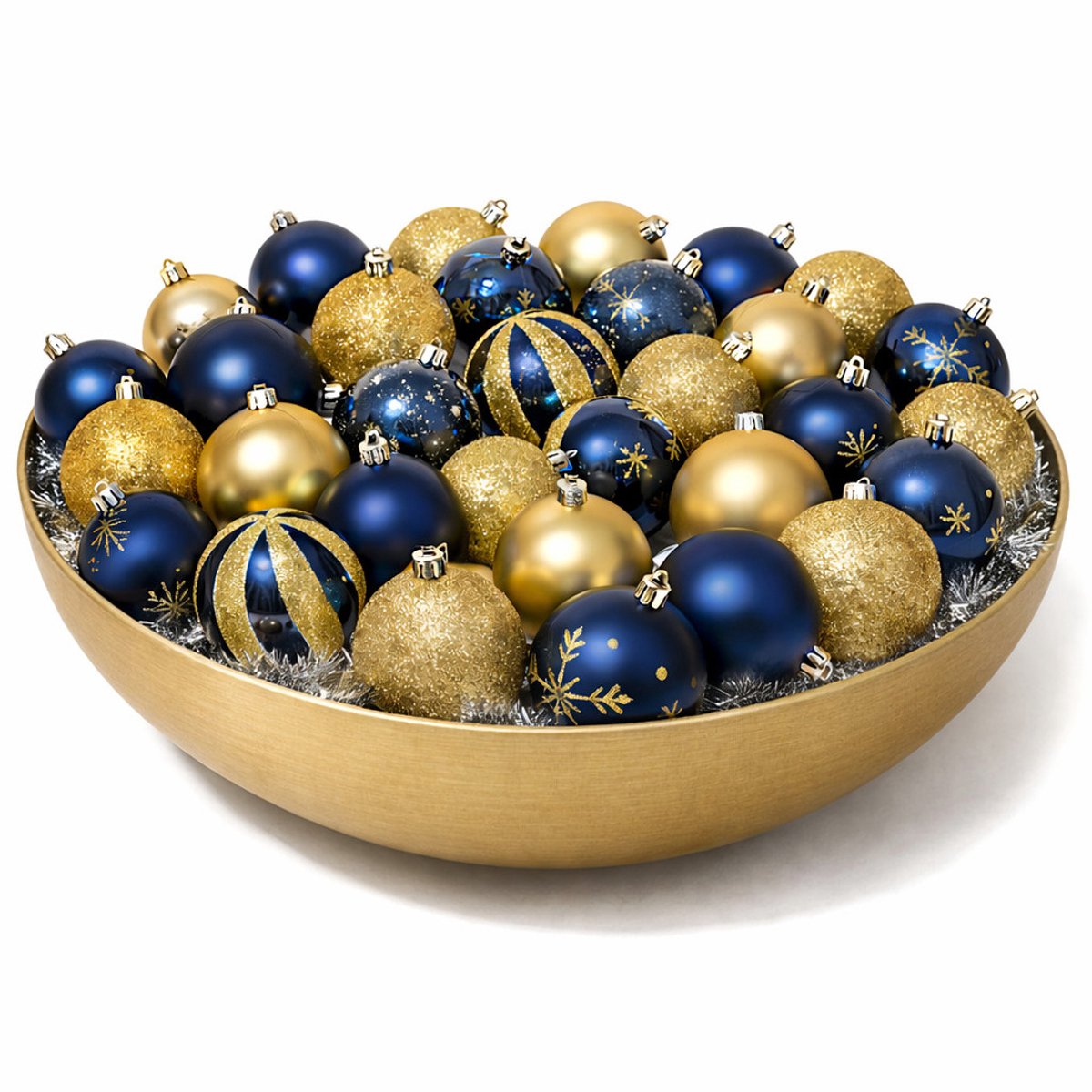 Feeric Christmas Kerstballen - 60x st - donkerblauw met goud mix - diverse maten - kunststof - kerstversiering