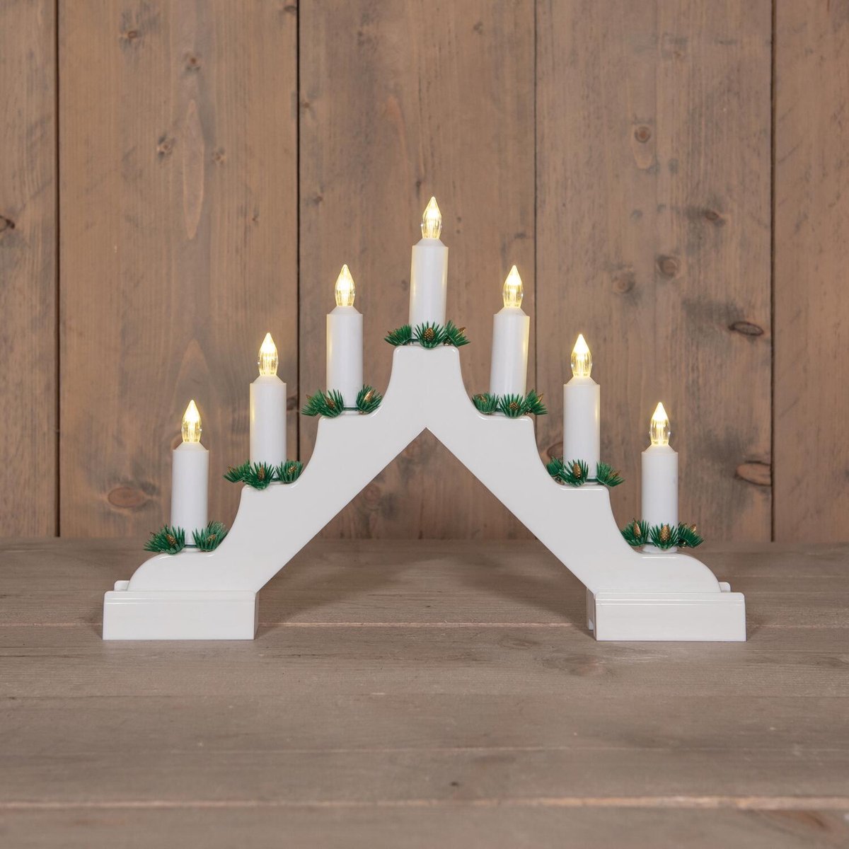 Anna's Collection Kaarsenbrug verlichting - wit - 7 led kaarsen - warm wit - 37 cm - op batterij