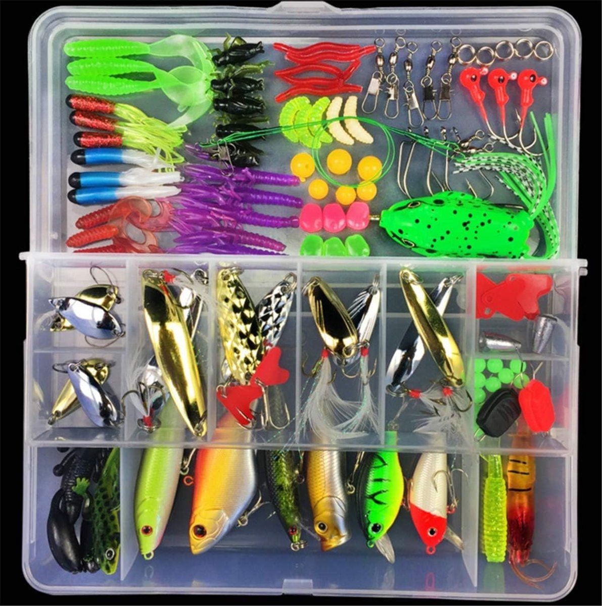 Gemengde Visaas Set van 106 Stuks - Spinner Aas, Vissersaccessoires en Opbergdoos voor Snoeken, Forellen en Zander