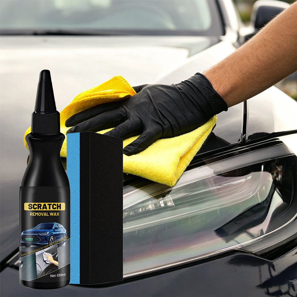 Reparatieset voor autokrassen - Krassenverwijderaar voor auto's - Krassencrème voor auto's - Autoreparatie & -onderhoud - Onderhoud & opknappen van autolak - 100 ml - Met spons – foto 2