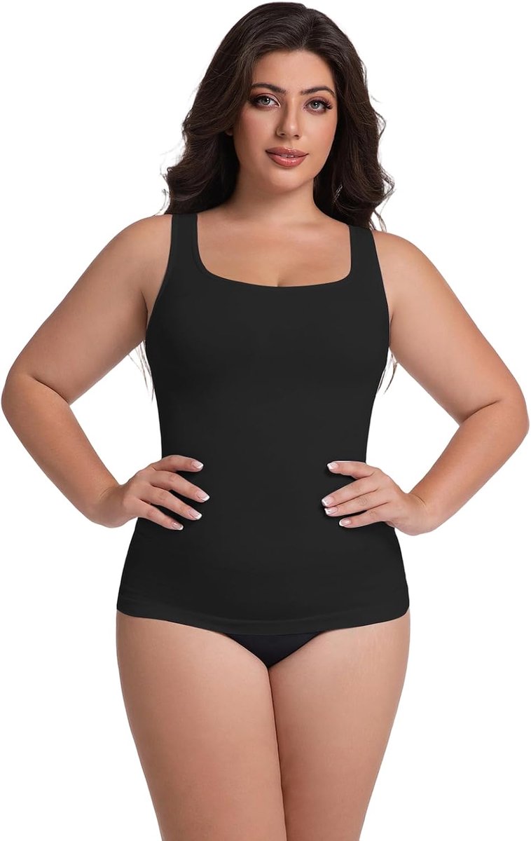 Compressieshirt voor dames, controle buik en taille, vierkante hals, naadloos, hoge elasticiteit, zacht, vormend ondergoed, ondersteuning, comfort