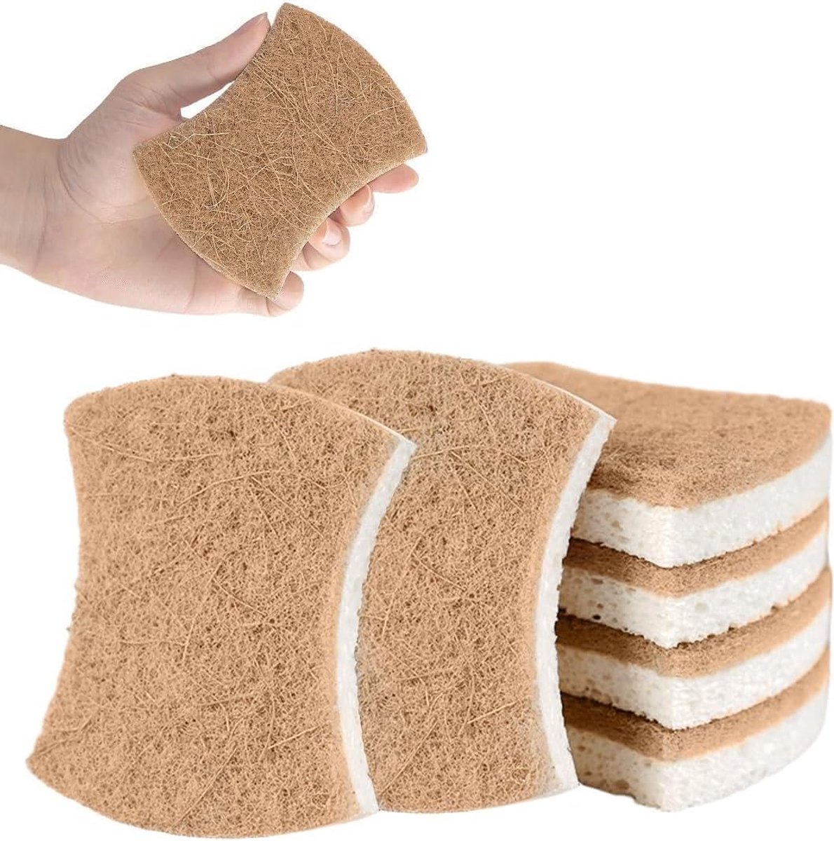 Sponzen, biologisch afbreekbare spoelspons, biologische spoelspons van cellulose en kokos, natuurlijke reinigingsspons, duurzaam