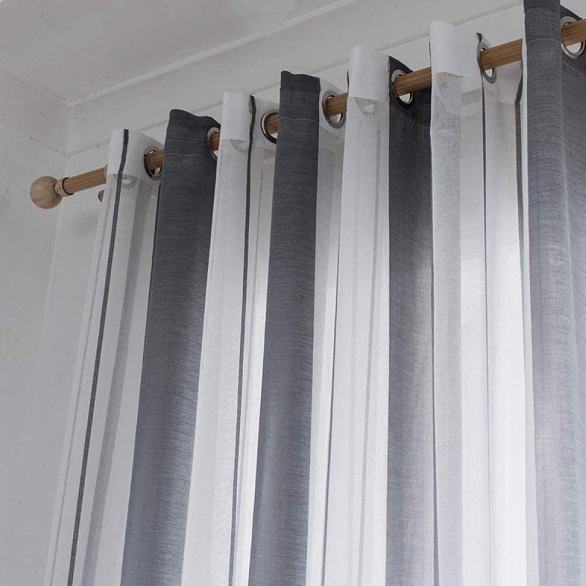 Gordijnen, Tule/Gestreept/gordijn, voor Keuken/Woonkamer, Voile/Gordijnen/paneel/Lichtfiltering, grommet-Grijs. 200x250cm (79x98inch)