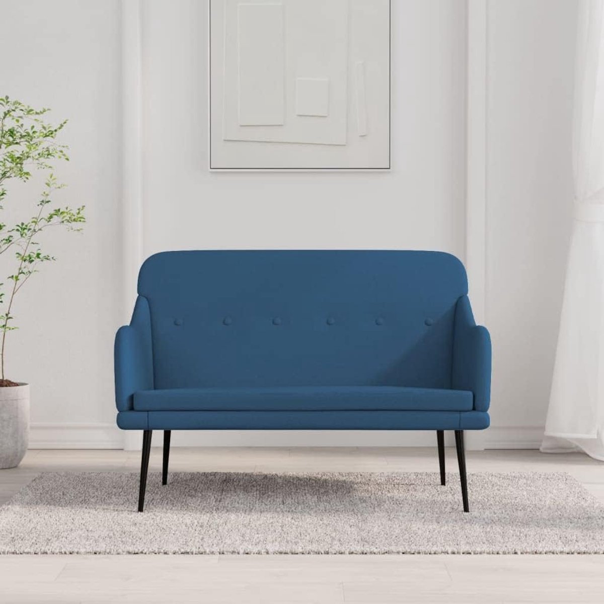 blauw, 110 x 76 x 80 cm, stoffen gestoffeerde meubels, ontspanningsbank met gevoerde rugleuning en metalen frame, voor woonkamer en woonkamer