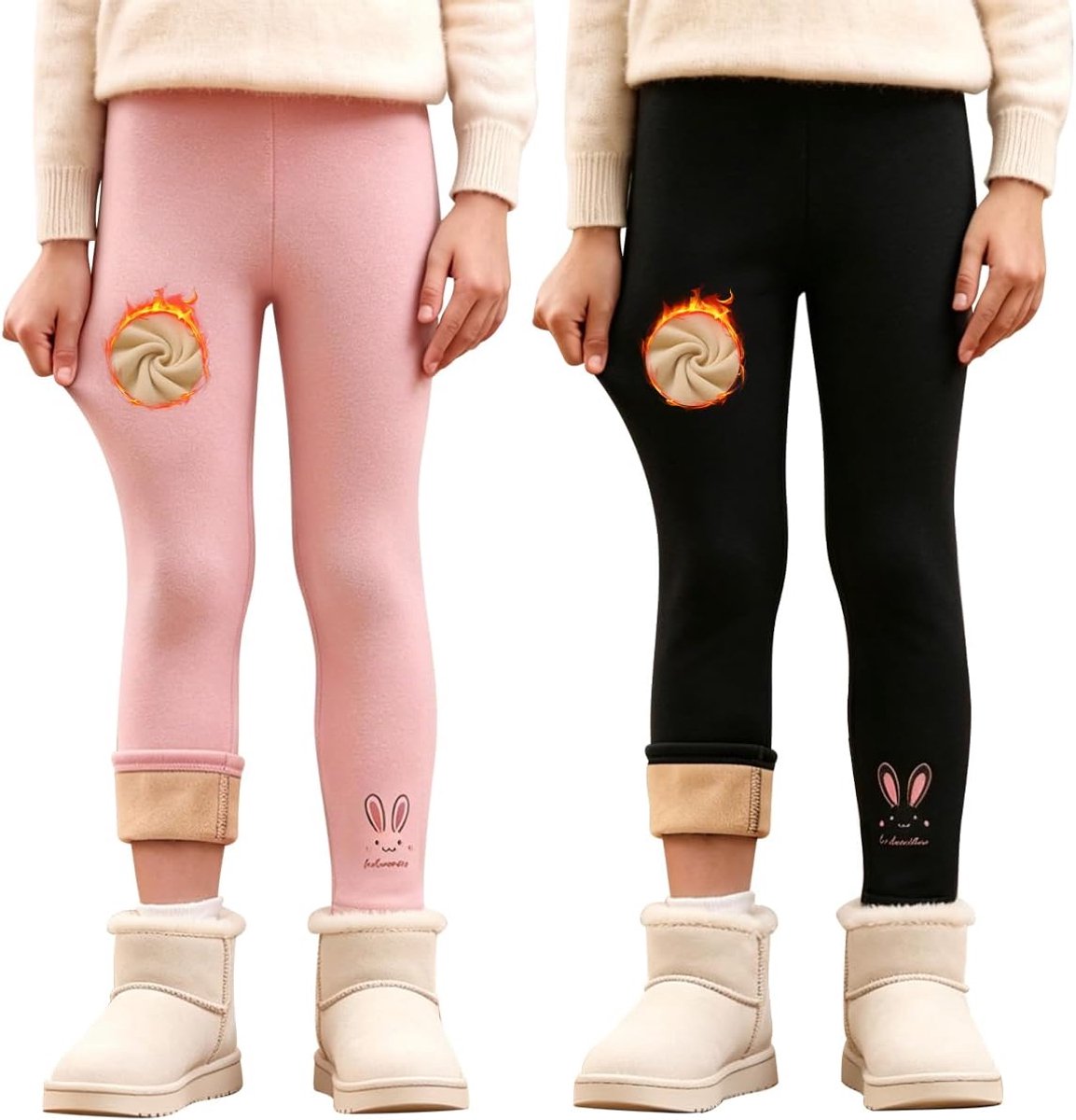 Leggings voor meisjes, met fleece gevoerd, verpakking van 2 stuks, warm
