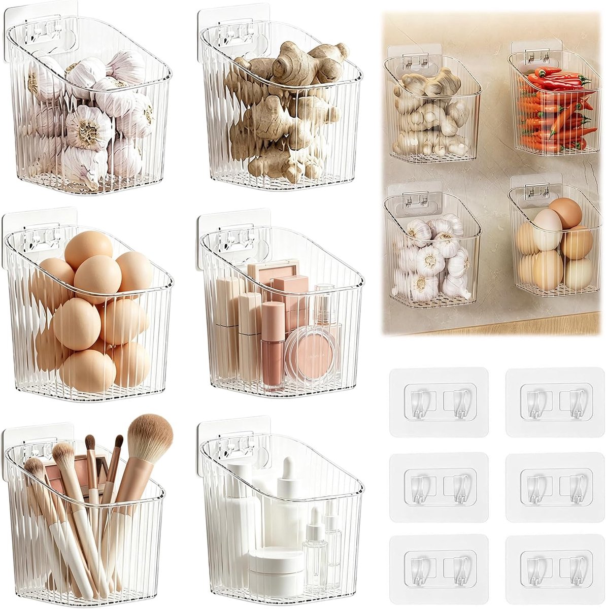 6 stuks kastdeurbox, geribbeld, transparant, zelfklevende organizer