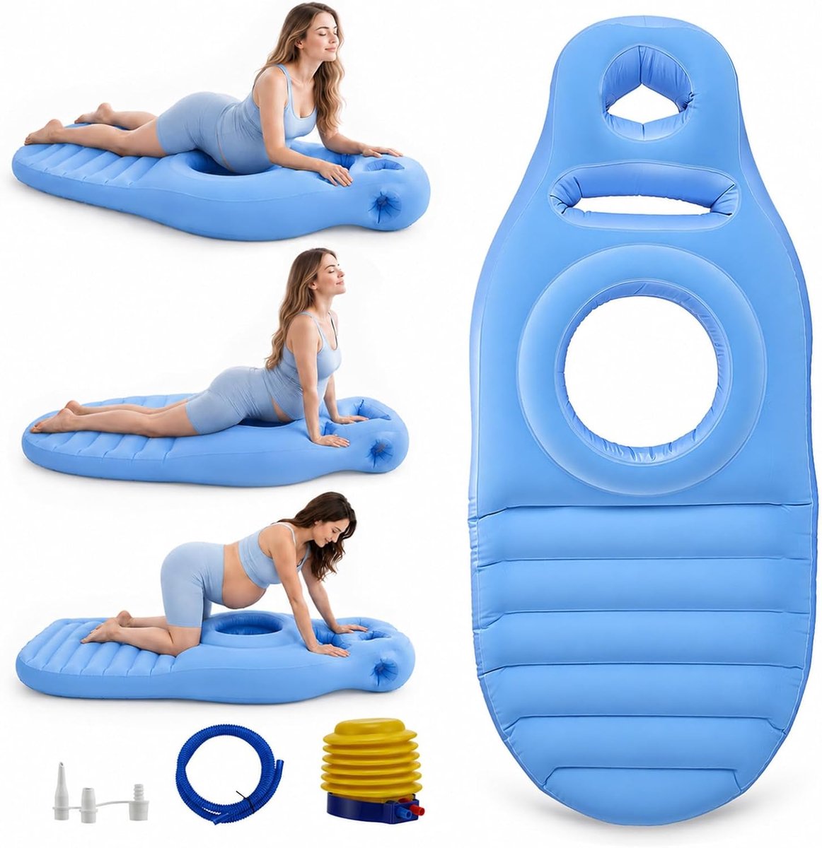 zwangerschapskussen, yogamat voor zwangere vrouwen, met gat, comfortabel gevlokt luchtbed voor zwangere vrouwen, buikliggende mat, ondersteuning voor het hele lichaam