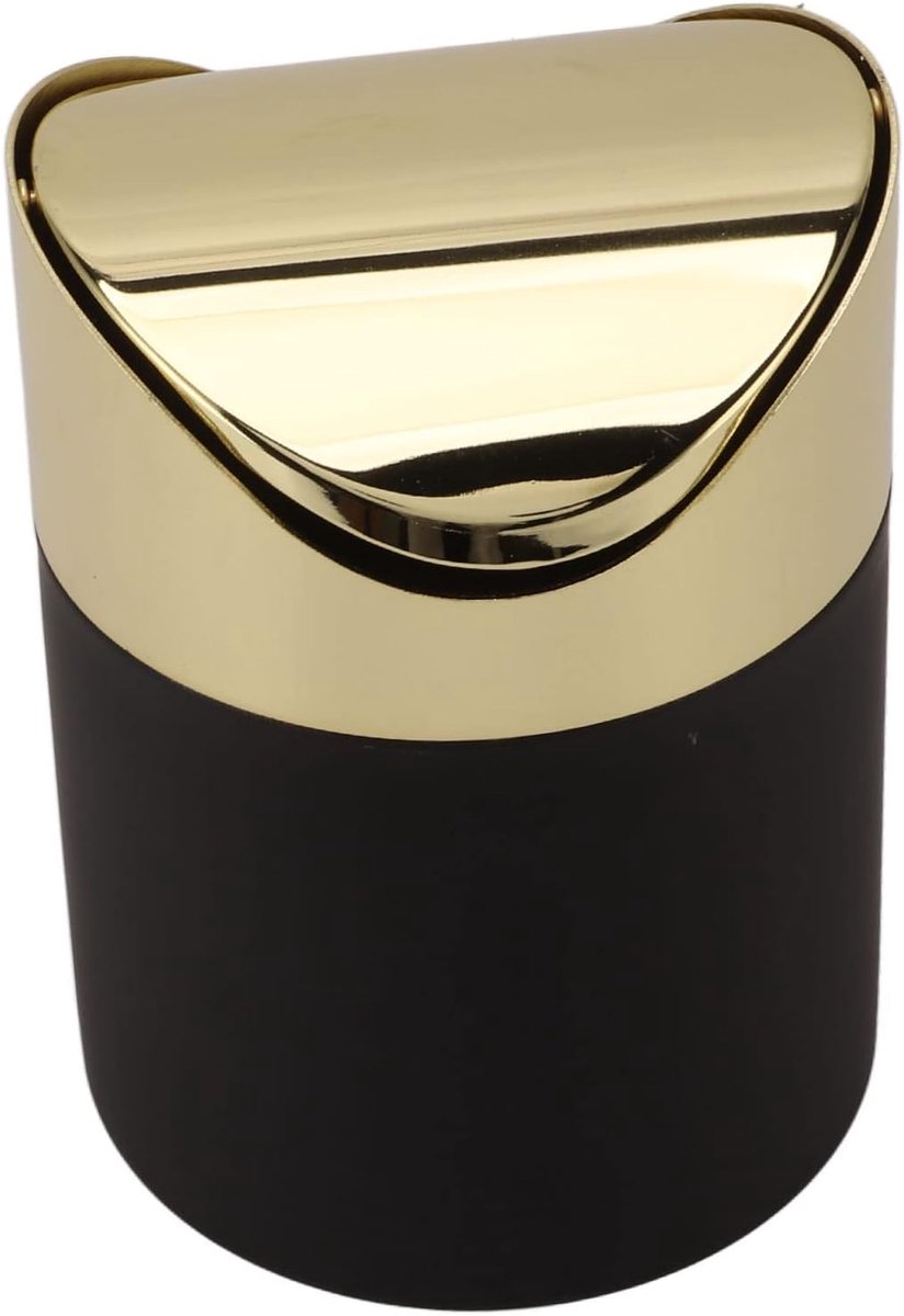 Aanrecht Prullenbak, Roestvrijstalen Desktop Prullenbak Tafel Prullenbak Huishoudelijke Mini Prullenbak Clamshell Papiermand met Gouden Deksel