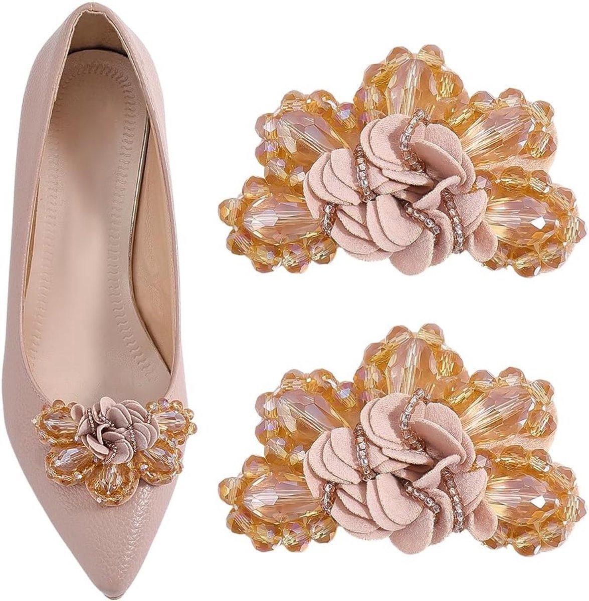 1Pcs Decoratieve Schoen Clips Voor Vrouwen Zandbruin Glas Strass Bloem Schoenen Clips Afneembare Schoen Clip Charm Bloemen Strass Schoenen Clip Voor Vrouw Hakken Sandalen Dagelijks Dragen