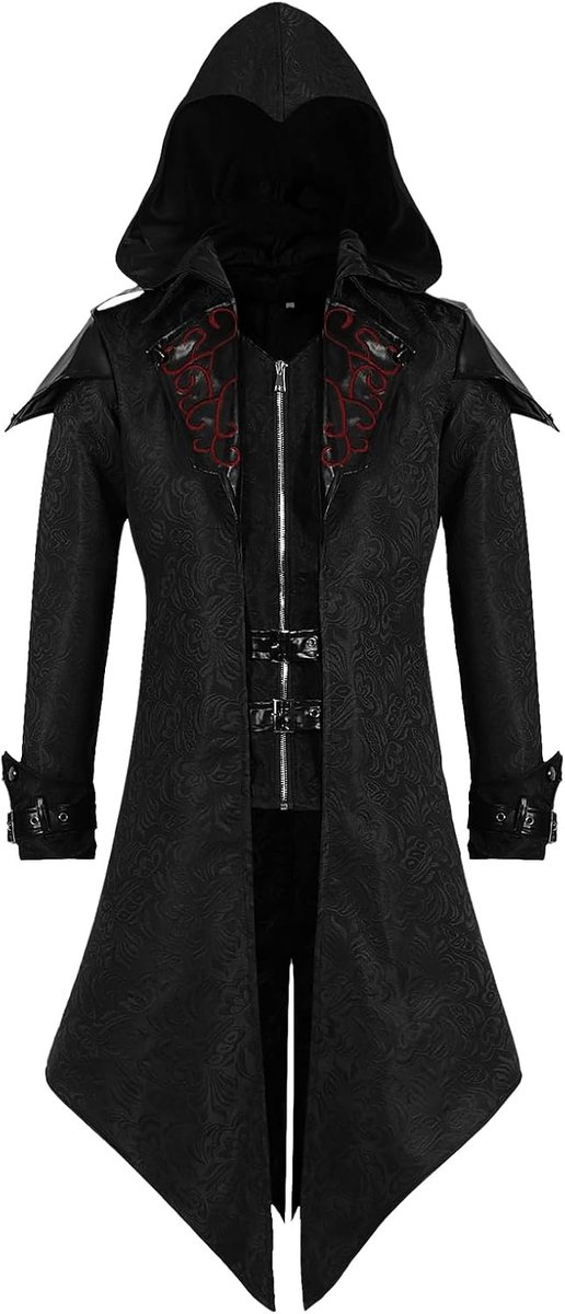 herenjas met capuchon, gothic, middeleeuws, Victoriaans paleis, vintage jas, halloweenkostuum, carnaval, party, cosplay kleding