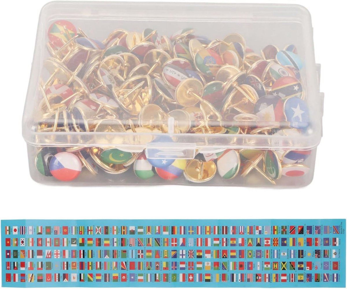 200 Stuks Nationale Vlag Punaises, Creatieve Push-pins Landkaart Push-pins Nationale Vlag Decoratieve Push-pins Stalen Push-pins Om de Nationale Vlaggen van Verschillende Landen