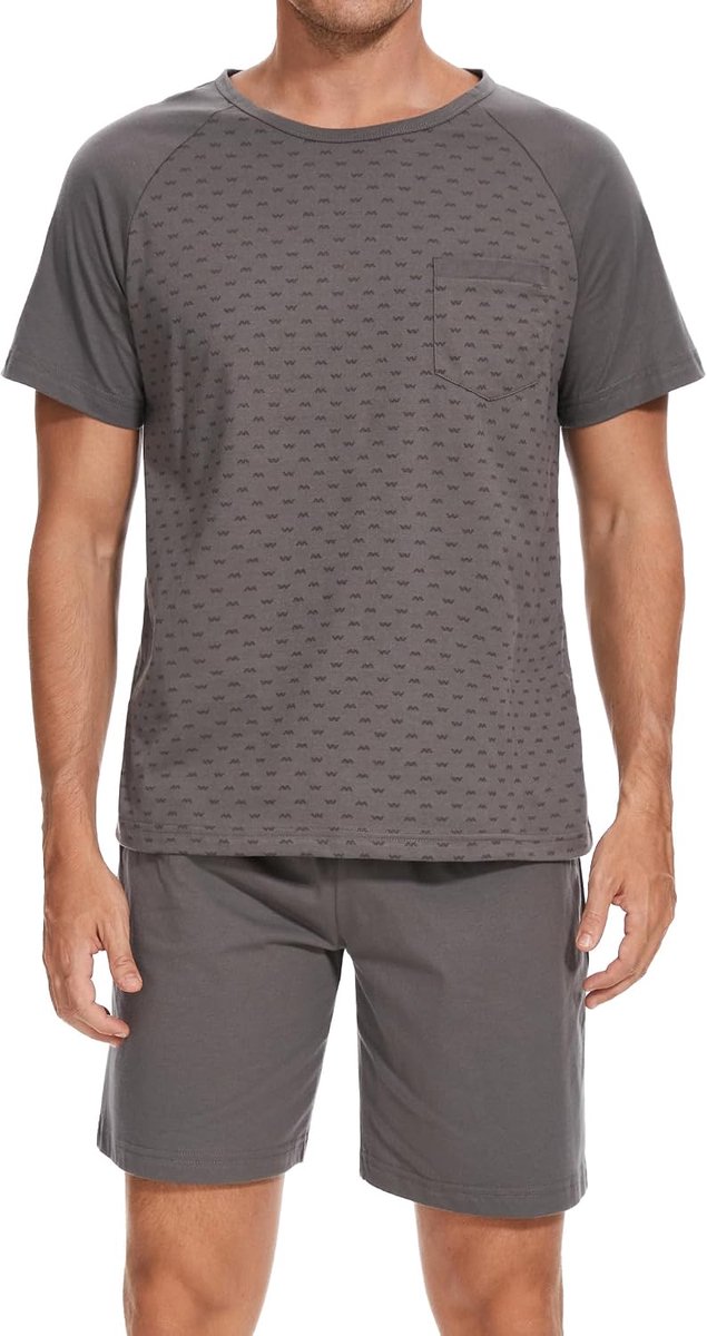 Kort, katoen, ronde hals, pyjamaset, nachtkleding, zomer, shorty, nachtkleding