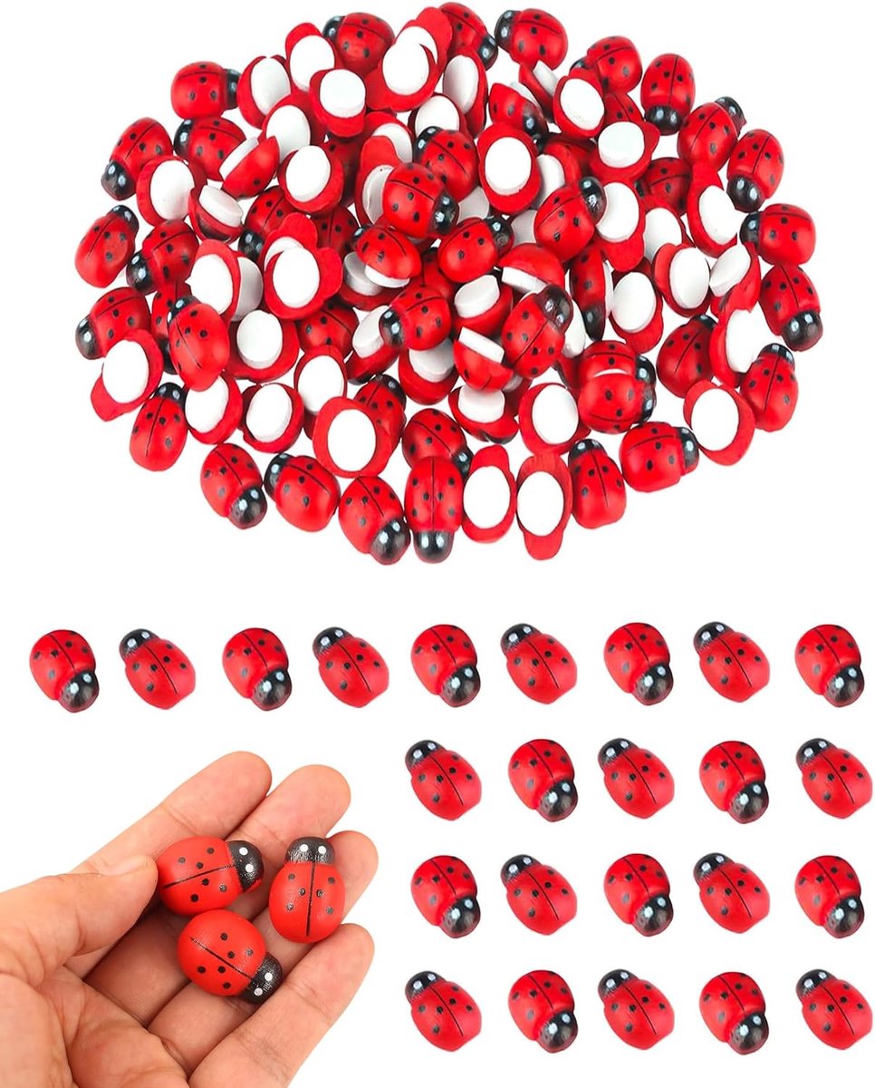 120 stuks lieveheersbeestjes geluksbrengers van hout, 18 x 25 mm, zelfklevende stickers voor feeëntuin, mini-lieveheersbeestjes voor planten, doe-het-zelf handwerk, housewarmingscadeau