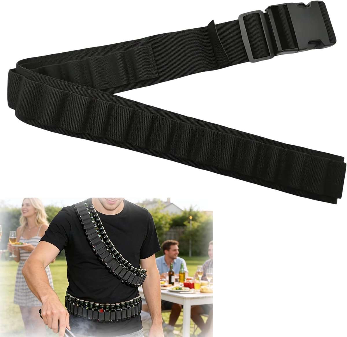 verstelbaar 50 sleuven blikhouder flessendrager riem Jägermeister mini shots draagbare bierhouder bekerhouder outdoor camping festival carnaval drinker accessoires (zwart)