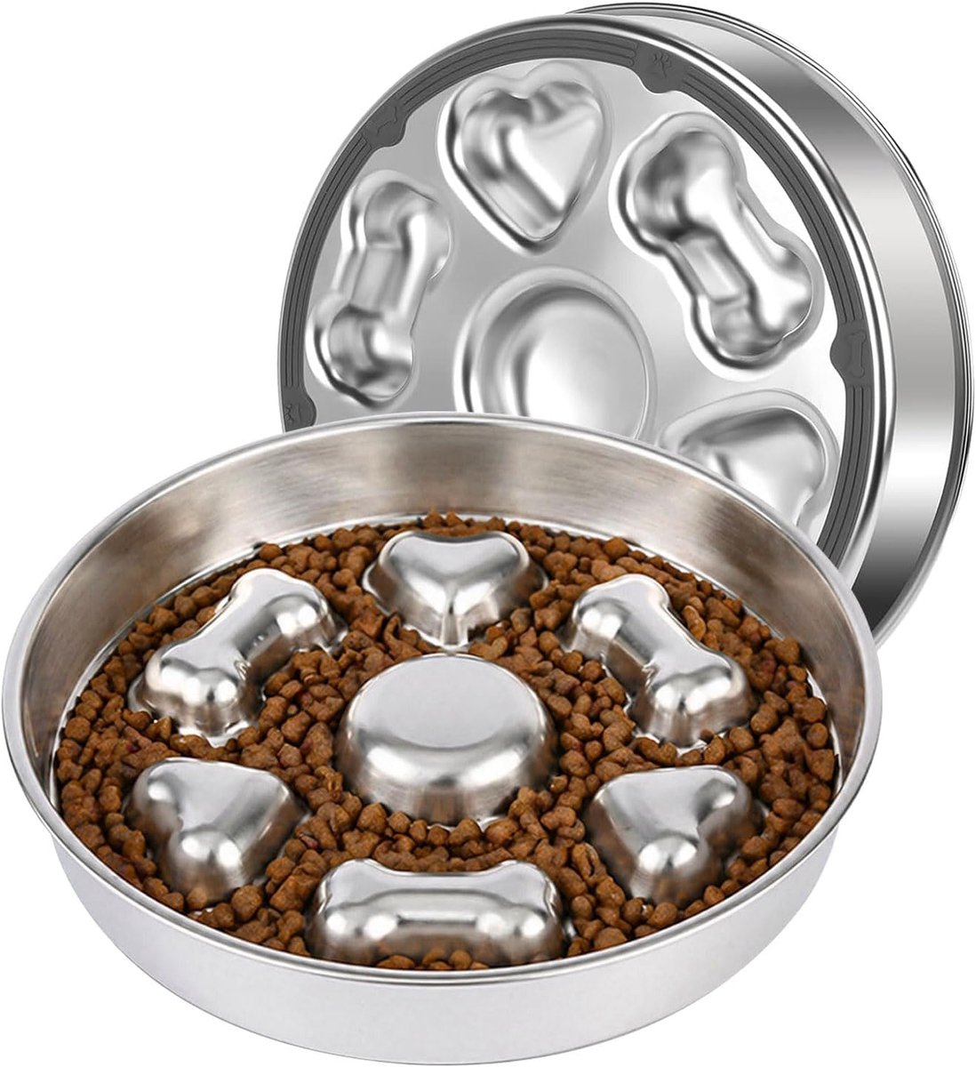 voerbak hond langzame feeder roestvrij staal 304 voederbak met antislip siliconen bodem anti-sling kom middelgrote grote hond en kat tegen zwelling voor lang eten 25 cm diepte 4 cm