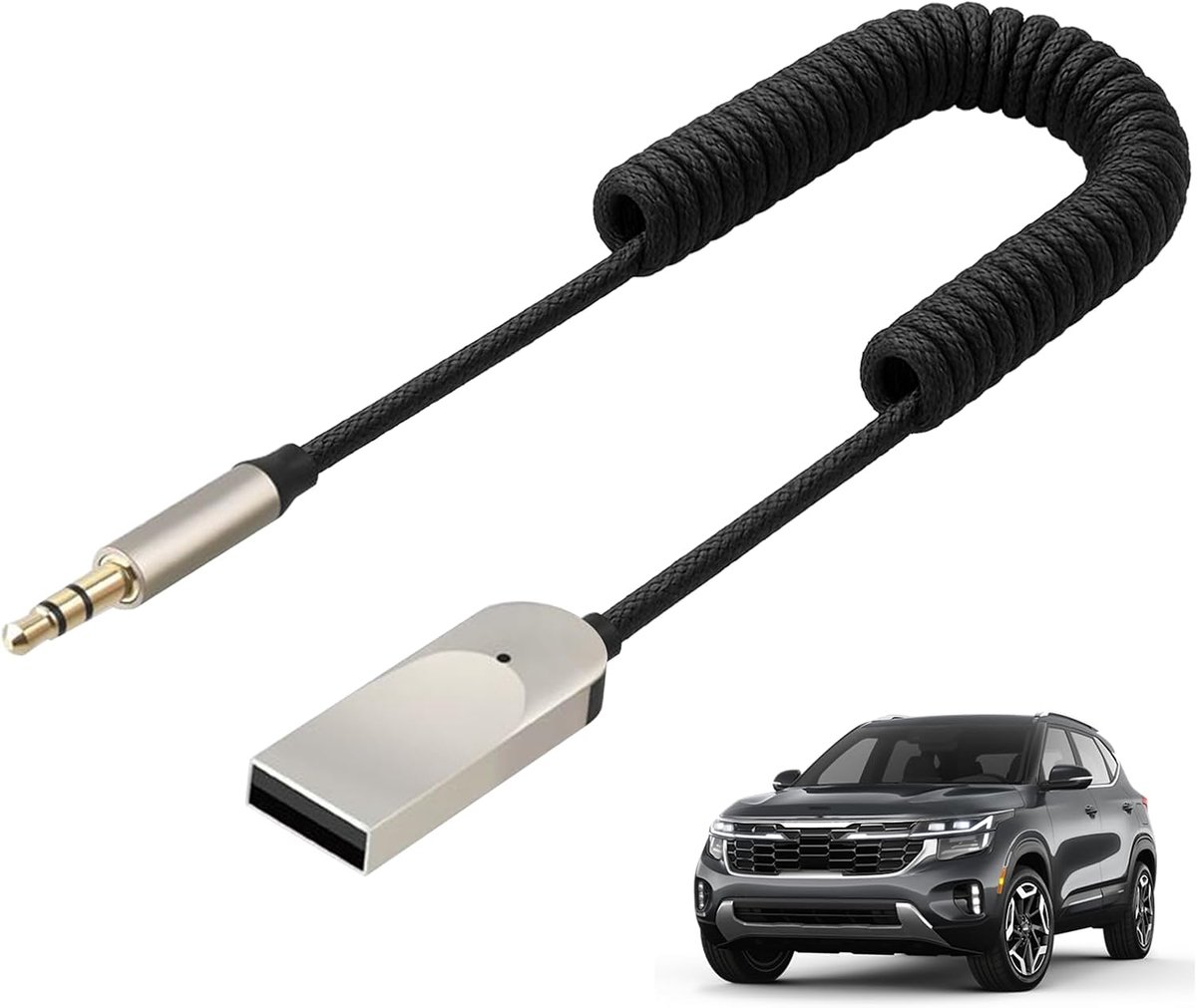 Bluetooth 5.4 auto-adapter, 3,5 mm extra audio-ontvanger voor autoradio en luidspreker, handsfree-set met geïntegreerde microfoon, hifi-audio zonder latentie, grijs