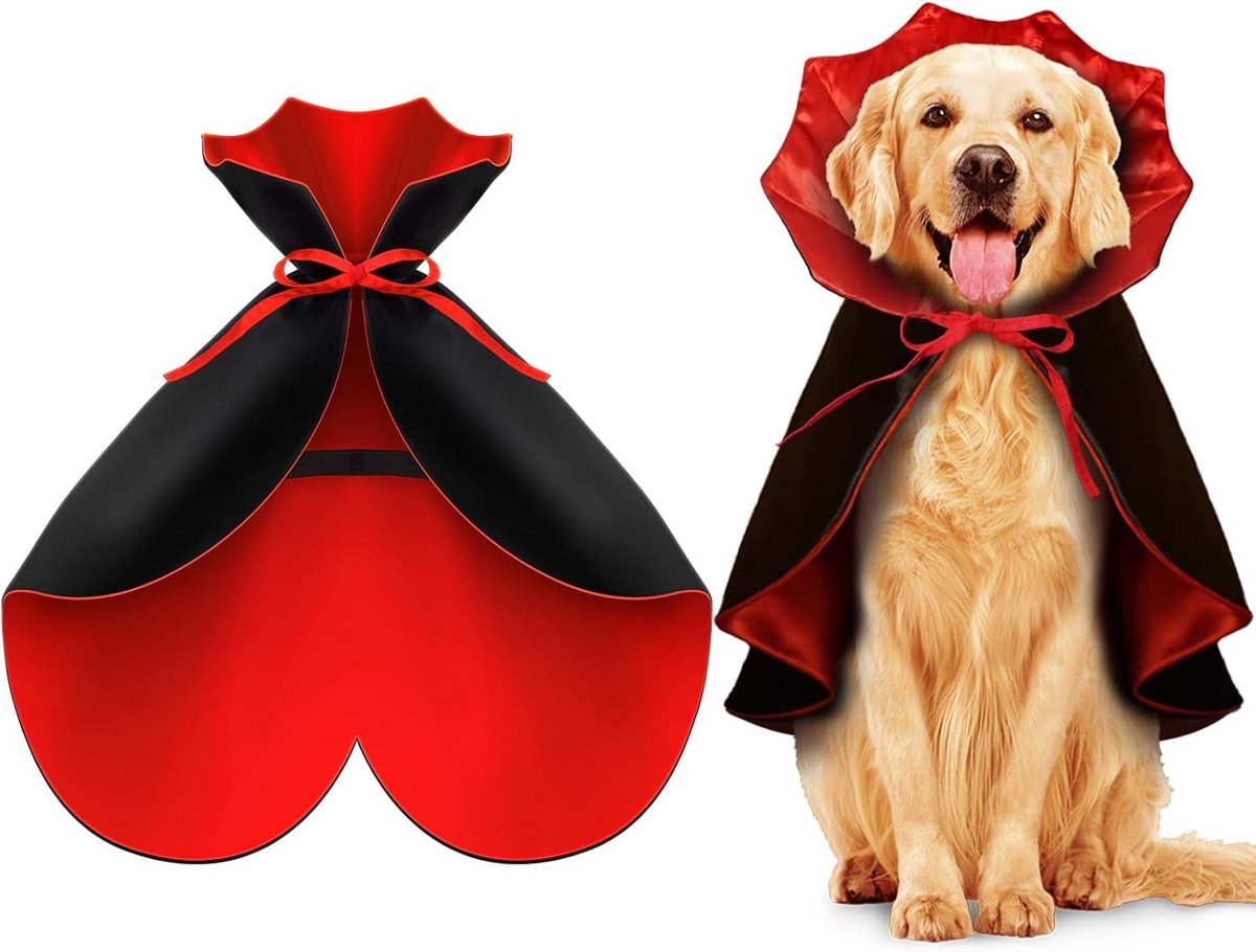 Cape voor Grote Honden – Vampier Kostuum met Staande Kraag, Dubbele Sluiting, Herbruikbaar & Comfortabel voor Feest, Cosplay & Foto’s – Maat L (60 cm)