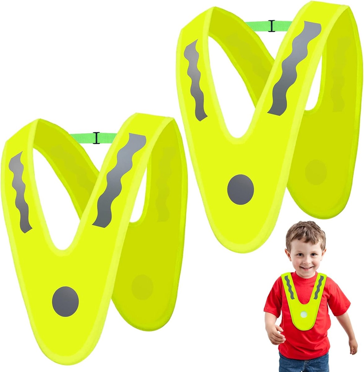 Veiligheidsvesten, 2 stuks V-vormige signaalkraag, reflecterend vest voor kinderen, reflecterend vest, kinderveiligheidsvest, Stuurhoes pluche (groen)