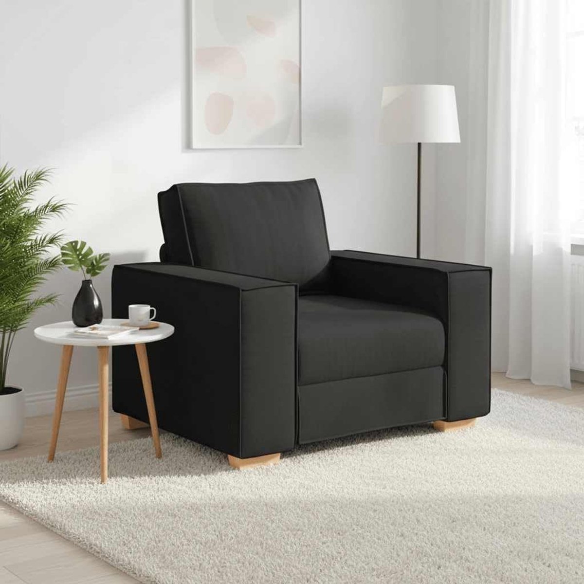 Sofa stoel zwart leesstoel 100x78x84 cm stoffen gestoffeerde stoel met brede armleuningen en stevig houten metalen frame voor woonkamer en kantoor