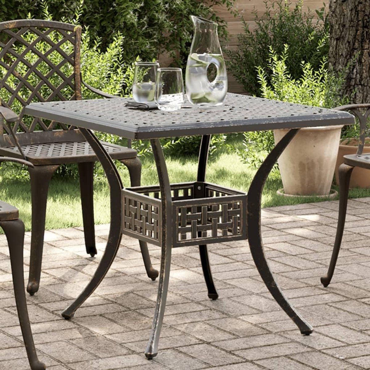 Tuintafel brons 80 x 80 x 75 cm van gegoten aluminium, bijzettafel, rechthoekige tuintafel, tuintafel, tafel, balkontafel, J4002811