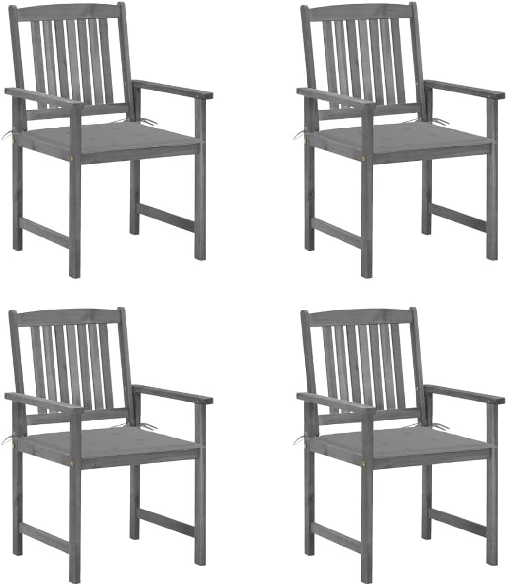 Set van 4 houten regisseursstoelen van acacia-latten met grijze kussens, belastbaar tot 110 kg per zitting