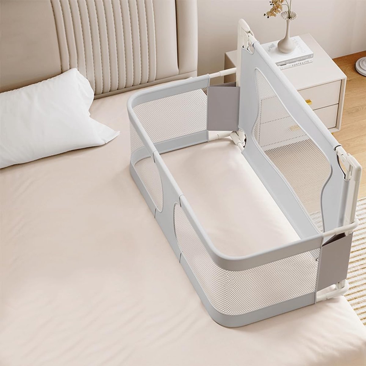 Babybedhek, 1 stuk, klapbedhek, bedhek, bedhek, kinderbedhek voor kinderen, kinderbedbeschermingshek, valbescherming (grijs, 120 x 50 x 105 cm)