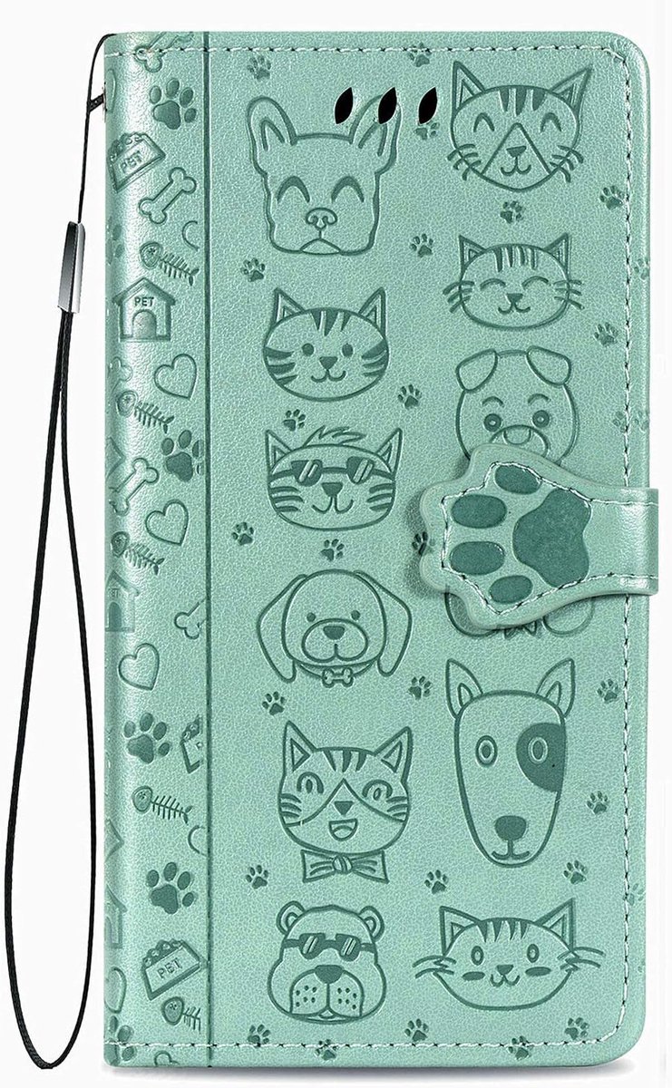 Hoesje voor iPhone 12 Pro/iPhone 12, Lederen Portemonnee Hoesje met Leuke Kat Hond Reliëf Patroon [Kaartsleuven] [Kickstand] [Binnenste TPU Shell] Flip Cover voor Apple iPhone 12 Pro / 12 6,1