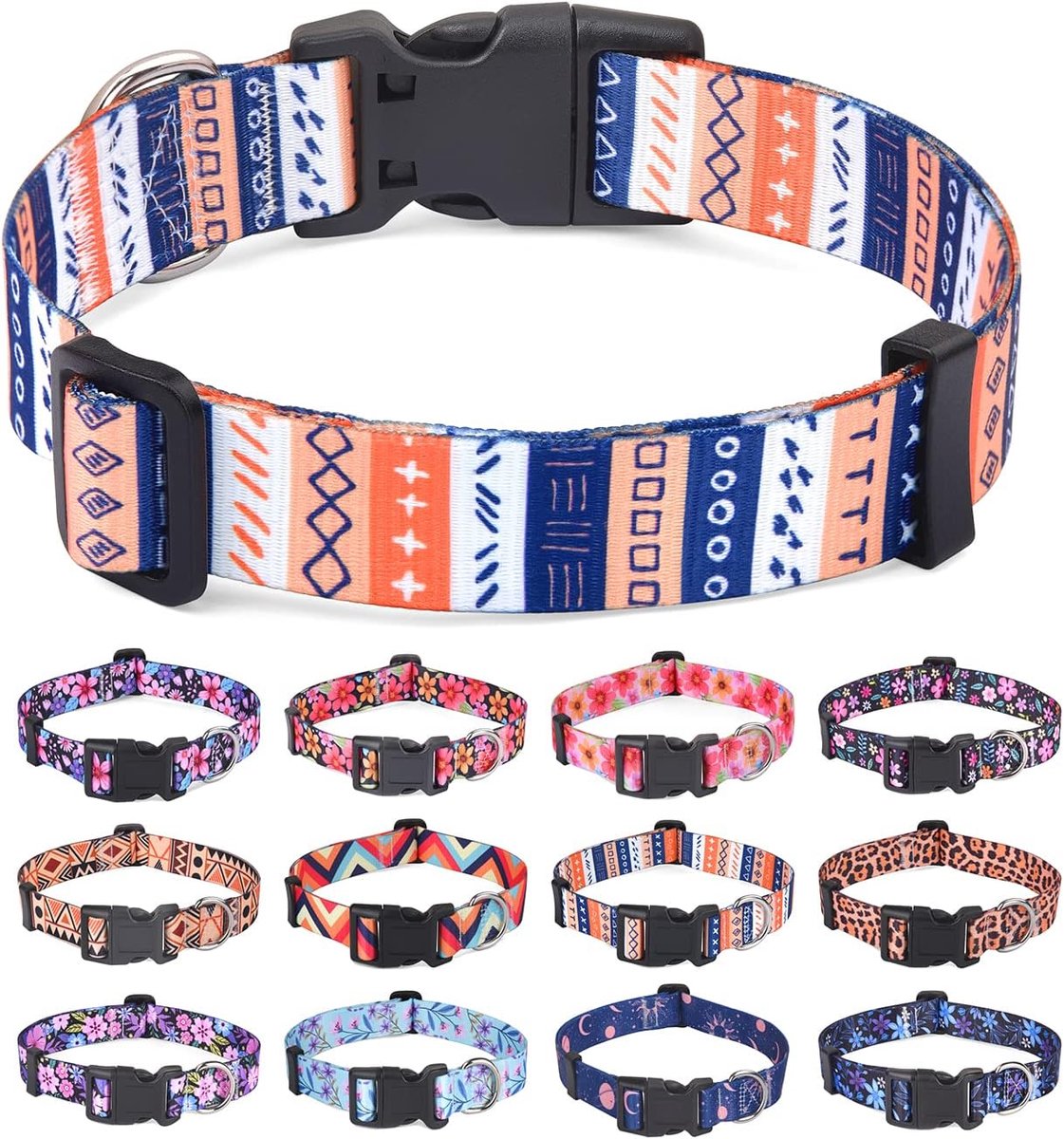 zacht en comfortabel nylon hondenhalsband, verstelbaar voor kat, puppy's, kleine, middelgrote en grote honden, met bloemenpatroon (symbool, S)
