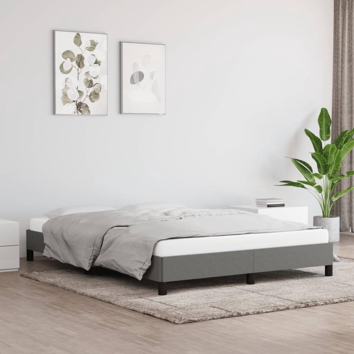 Zonder matras stof donkergrijs 140x200 cm stevig lattenbodem ademend duurzaam frame voor slaapkamer woonkamer inclusief montagehandleiding