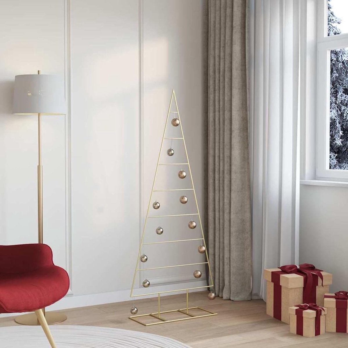 Metalen kerstboom goud 150 cm gepoedercoat staal, kerstboom voor woonkamer kantoor of kerstmarktdecoratie 42019166