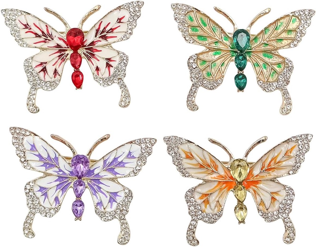 Strass Vlinder Broche - Kleurrijke Elegante Crystal Insect Broche - Sprankelende Vlinder Revers Pin voor Jurk Accessoires, Bruiloften