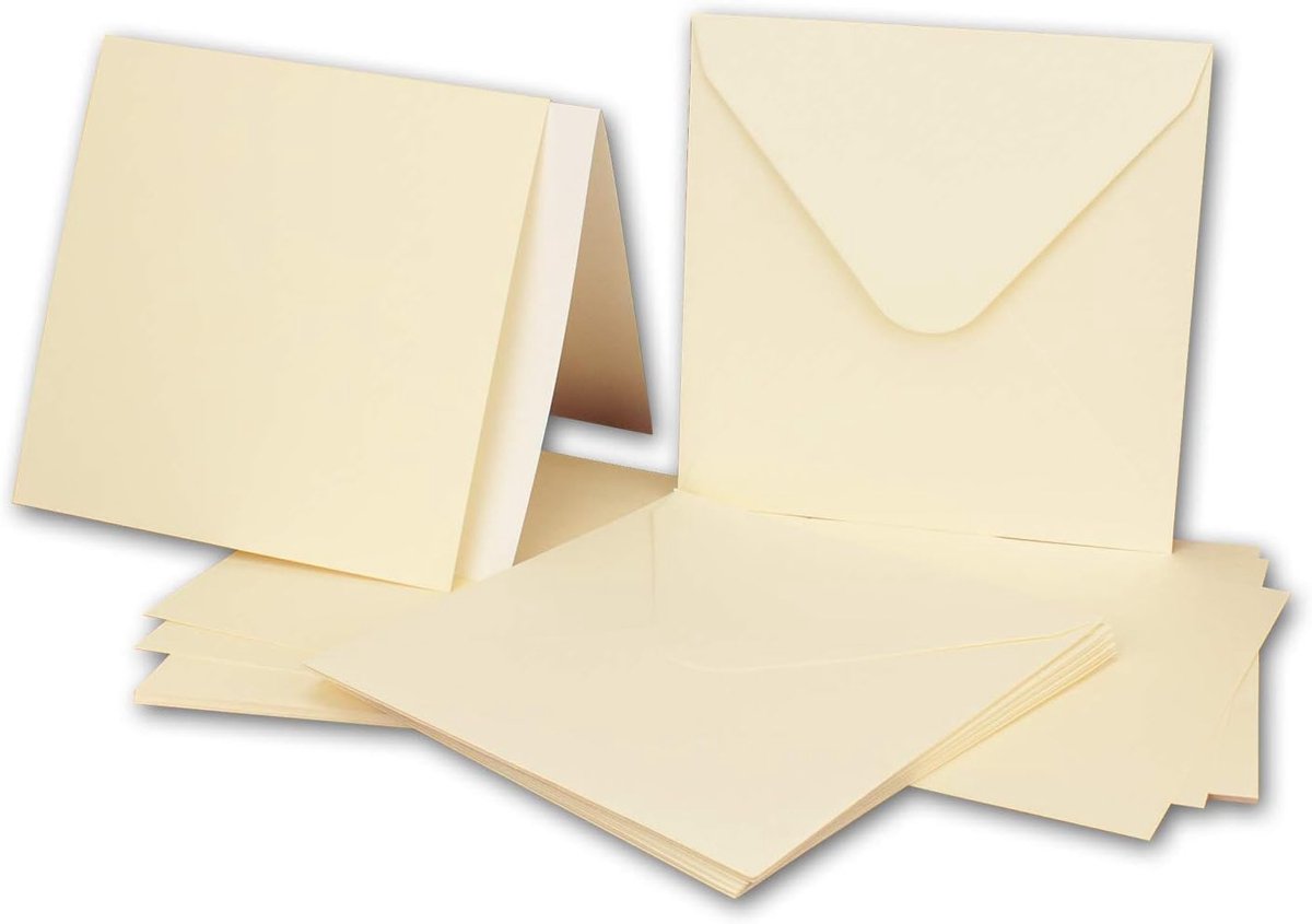 50x Vierkant kaartenset met enveloppen & inlegvellen - 13,5 x 13,5 cm - Crème/Ivoor - vierkante blanco uitnodigingen voor bruiloft en feesten