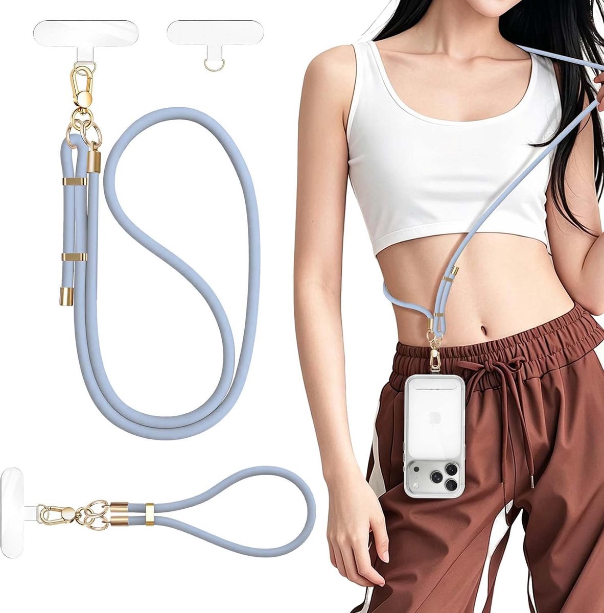 Set van 2 universele telefoonketting, 3 patches, siliconen band voor hoes