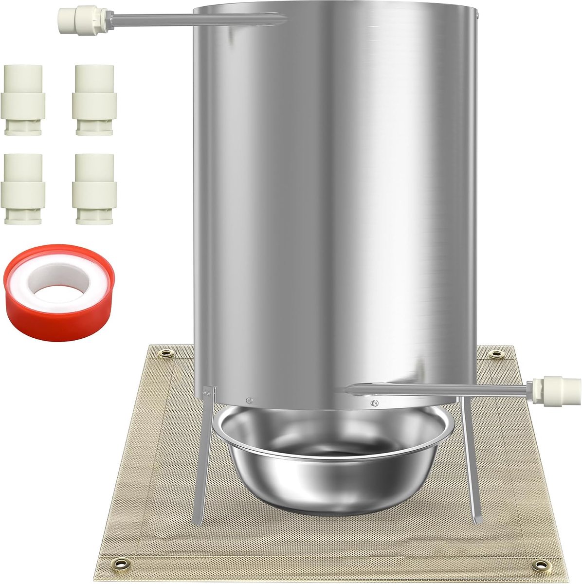 Zwembadverwarming met vuur, roestvrij staal, vuurton, brandhout, zwembadverwarming, zwembadverwarming met 32/38 mm aansluitingen en verwarmingsspiraal, zwembadverwarmingen voor zwembaden en