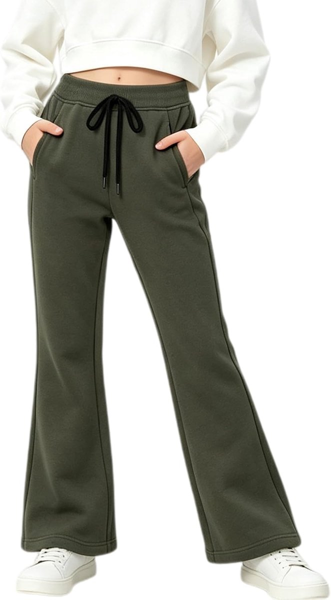 Meisjes Jersey Pull Up Broek, Bootcut Elastische Taille Schooluniform Effen Uitlopende Joggers Broek