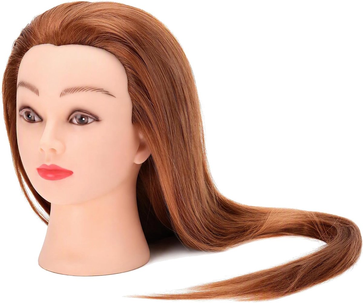 Mannequin Head 61 cm oefenhoofd voor kappers met hoogwaardig haar en klemhouder, haartrainingshoofd voor cosmetologie studenten en stylingpraktijken