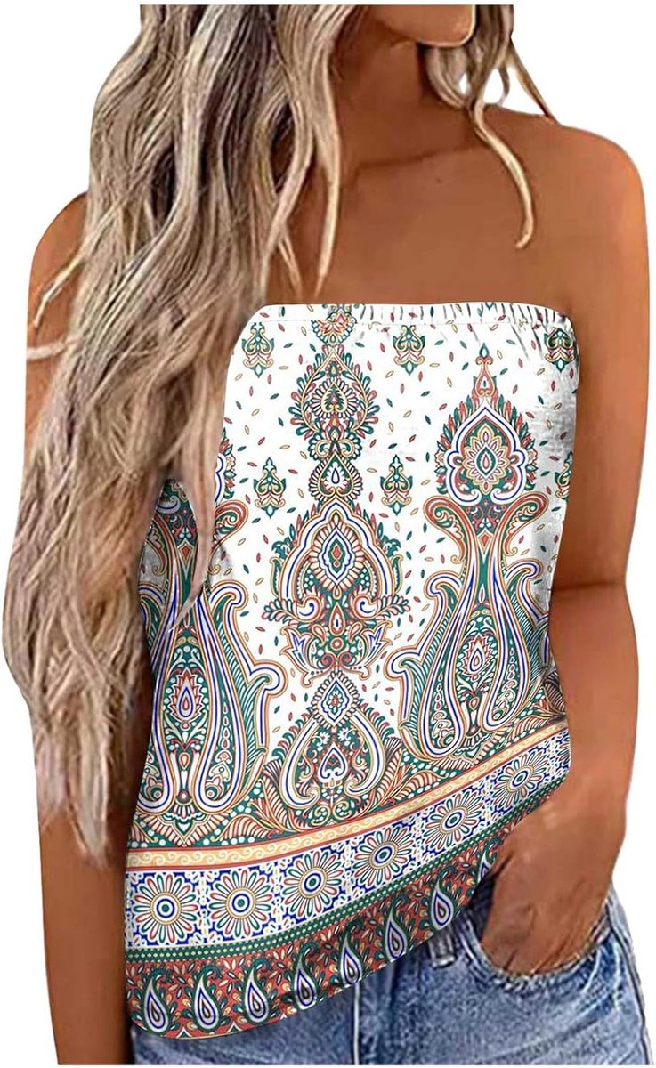 Bandeau Top Damen Trägerloses Schulterfrei Oberteile Sexy Schlauch Tube Tank Top Ausgehöhlt Locker Sommershirt Unterhemd Ärmellose Boho Sommertop Off Shoulder Shirts
