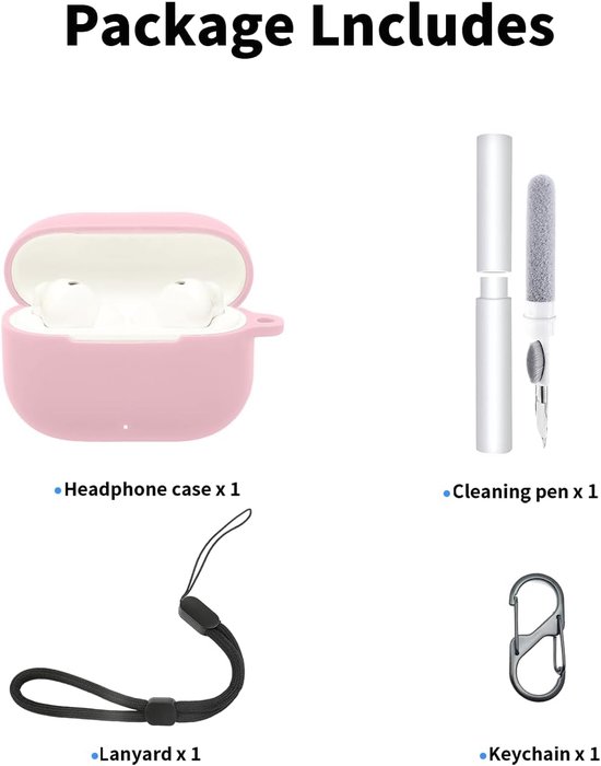 Hoes voor Huawei FreeBuds SE 4 ANC oordopjes, schokbestendig, waterdicht, zacht en slank, siliconen afdekking met sleutelkoord, sleutelhanger en reinigingsset, roze — afbeelding 4