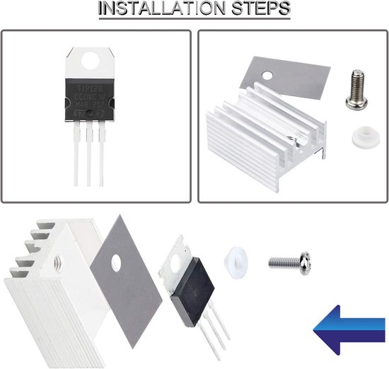 20 stuks TIP120 NPN transistor 5A 60V siliconen epitaxiale vermogenstransistor TO-220 Darlington transistors met koellichaam rubberen schroefsluitring siliconen schroevendraaier — afbeelding 2