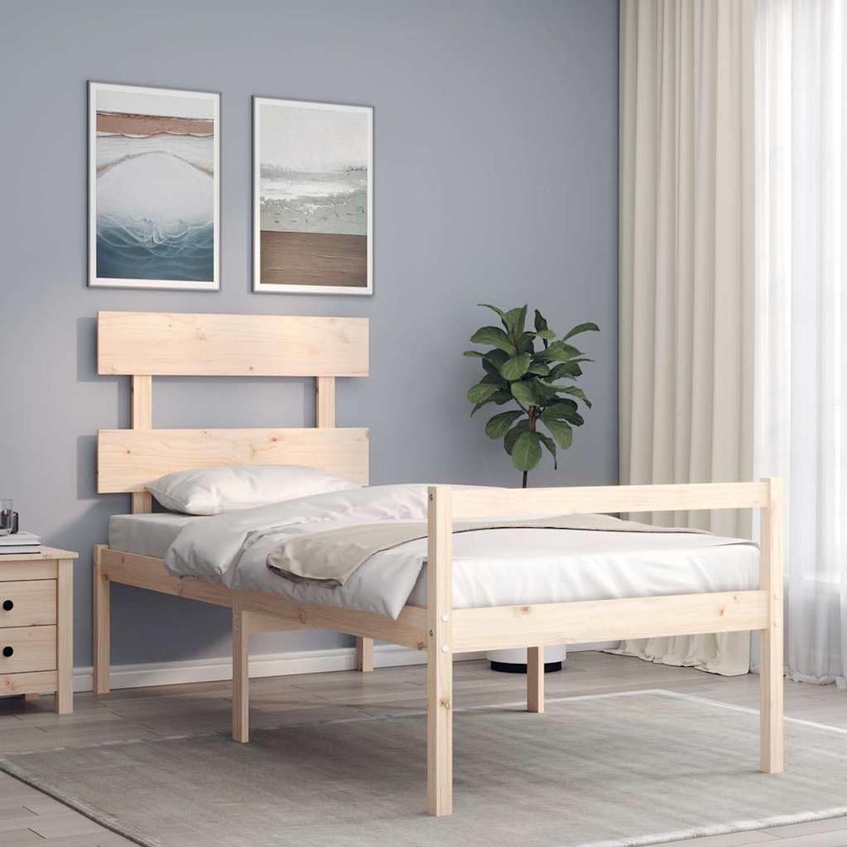 Grenenhout seniorenbed met hoofdbord Naturel 90x190cm