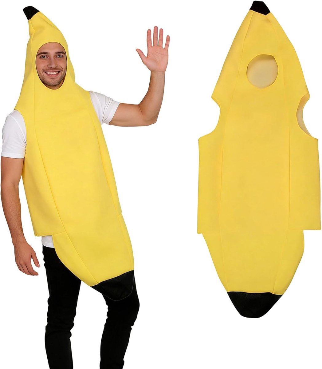 Bananenkostuum voor volwassenen, uniseks, licht, comfortabel, verkleedkleding voor Halloween, feesten, carnaval, Kerstmis, cosplay, geel, grappig
